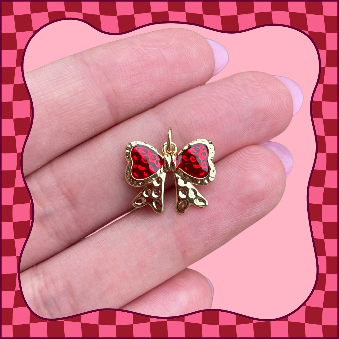 Gold and Red Bow Charm