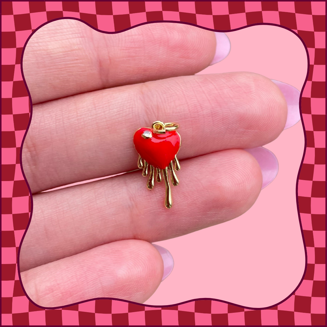 Mini Red Heart Dripping Gold Charm