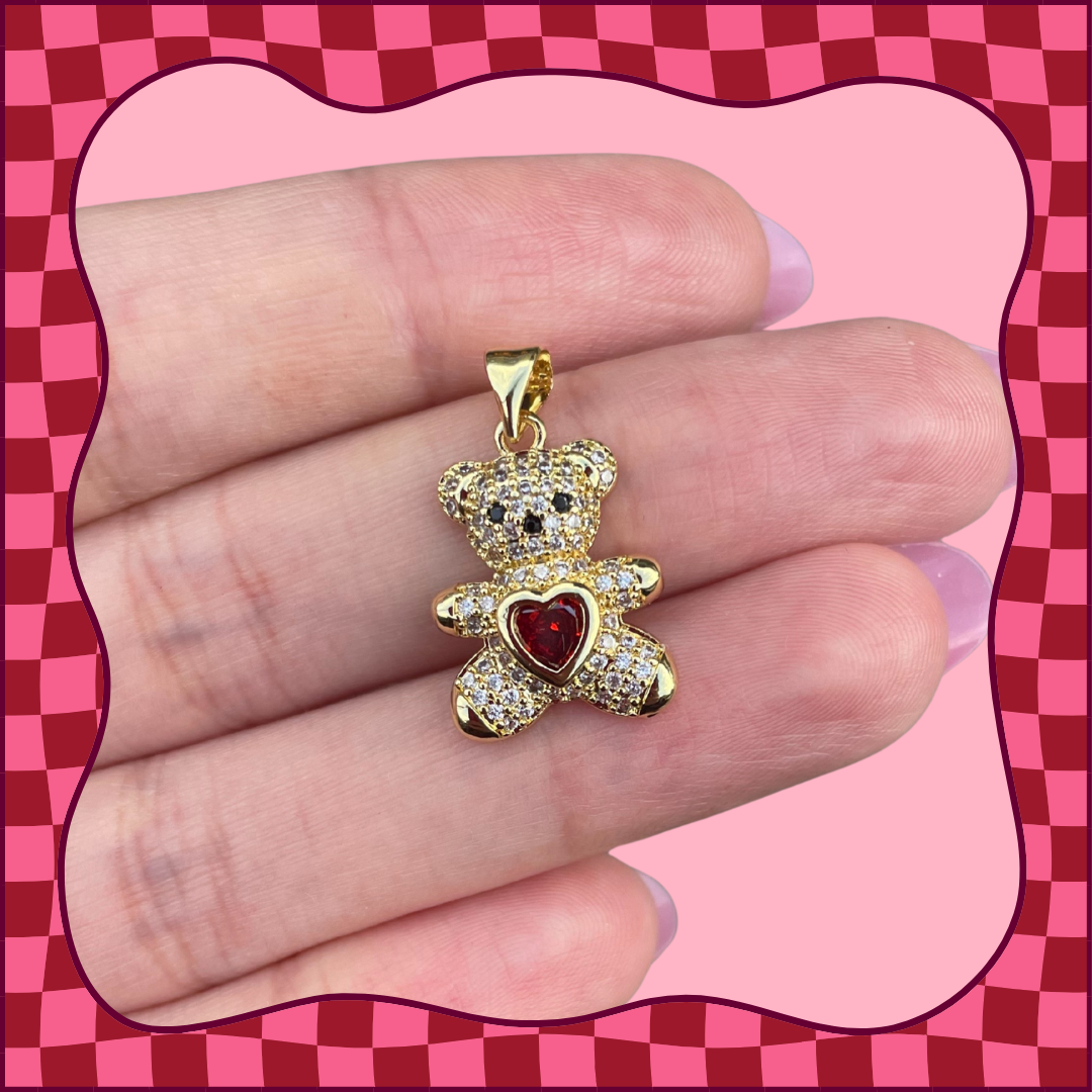 CZ Teddy Bear with Heart Charm