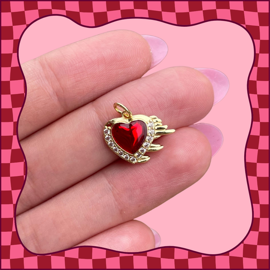 Gold and Red Heart on Fire Charm