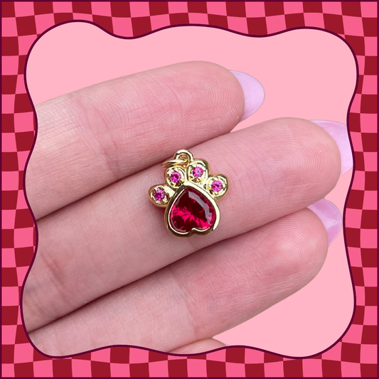 Gold and Red Dog Paw Charm