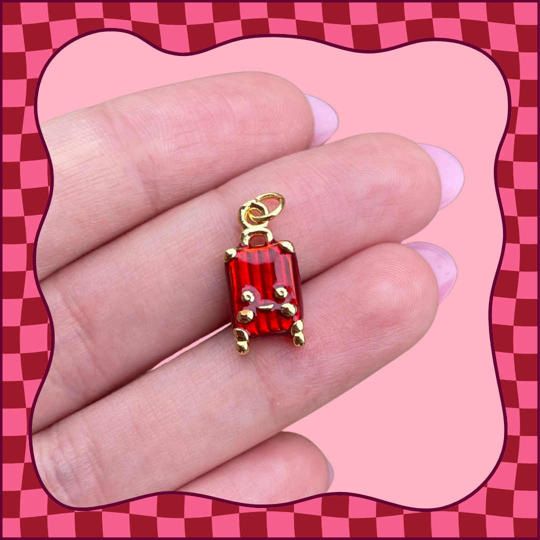 Red Chrome Suitcase Charm