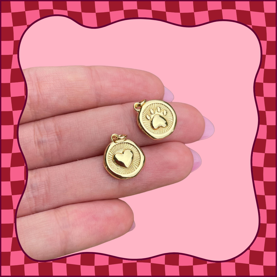 Gold Double-Sided Paw and Heart Charm