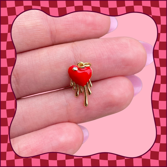 Mini Red Heart Dripping Gold Charm