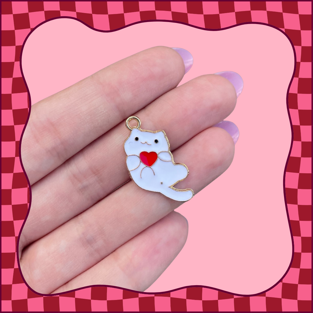 White Cat with Heart Charm