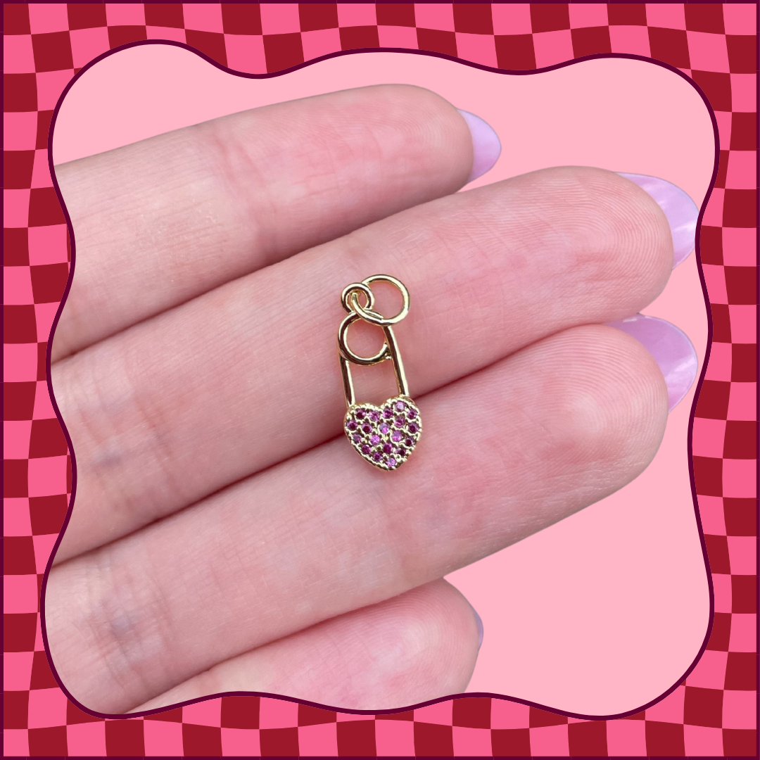 CZ Heart Safety Pin Charm