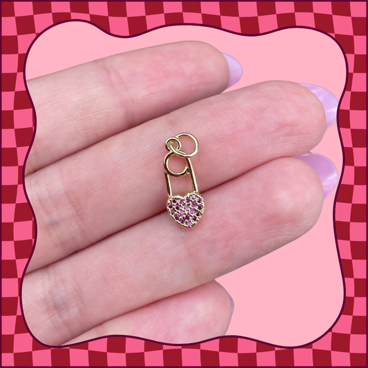 CZ Heart Safety Pin Charm