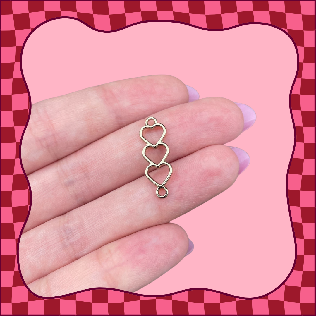 Gold Triple Heart Connector Charm