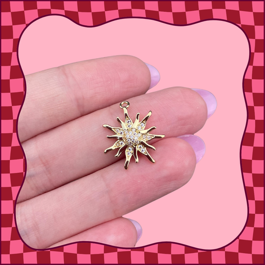 CZ Gold Sun Charm