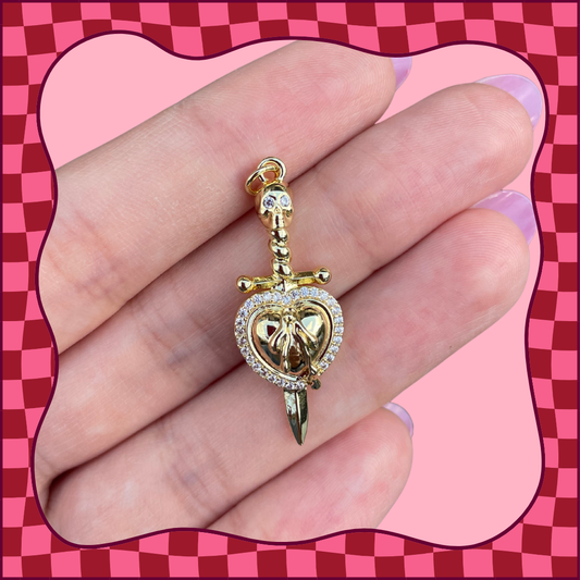 Gold Skull Sword Bleeding Heart Charm