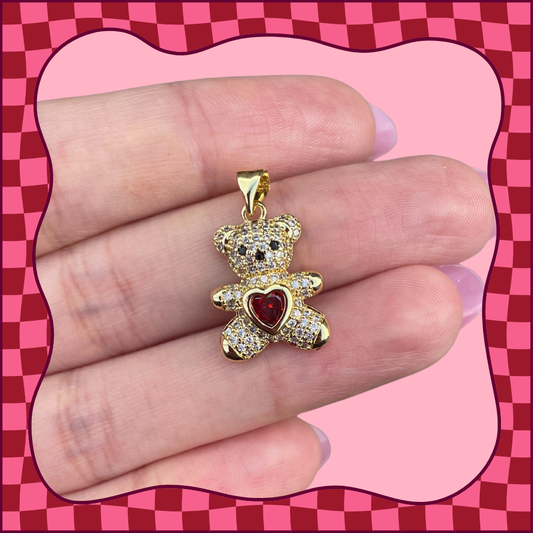 CZ Teddy Bear with Heart Charm