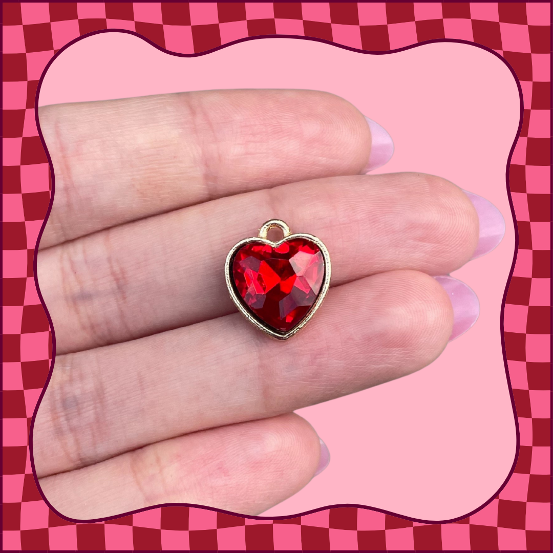 Faceted Glass Red Heart Charm