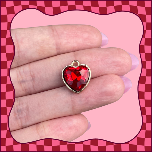 Faceted Glass Red Heart Charm